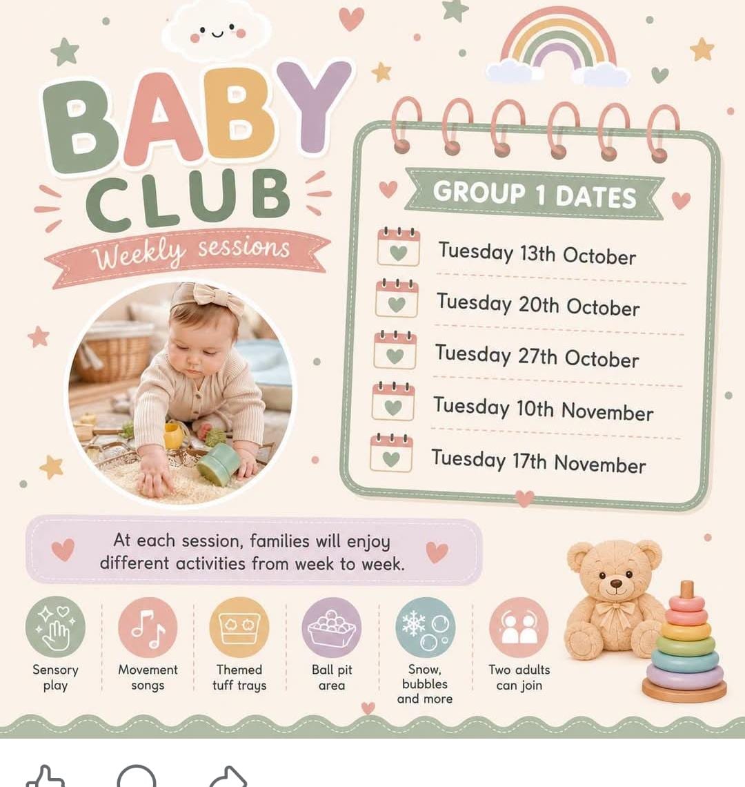 Baby Club Weekly Sessions – Group 1 (6-18 months)